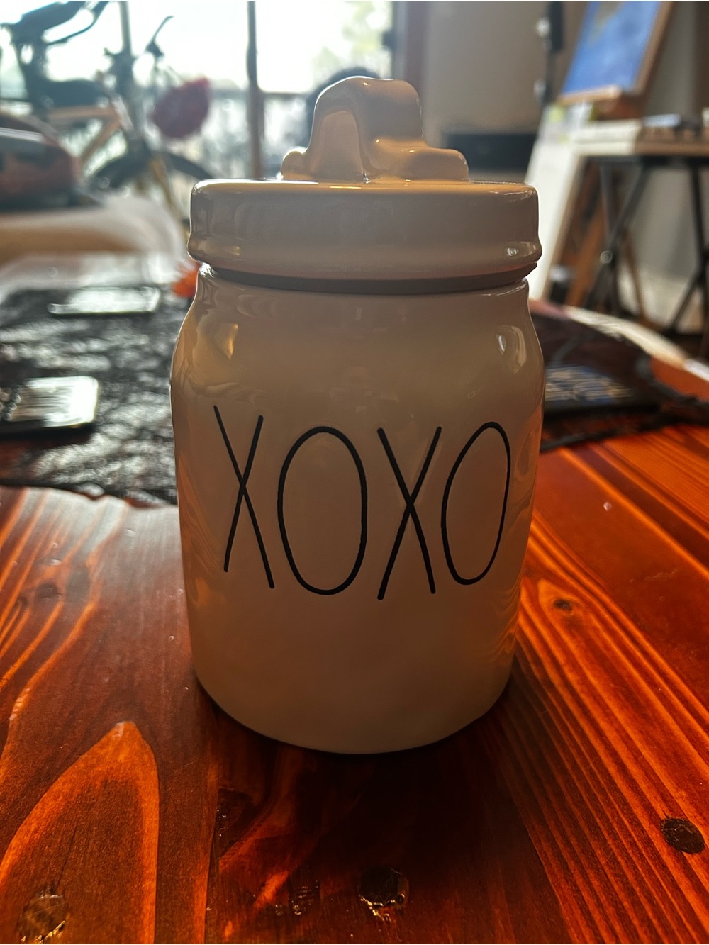Rae Dunn White Ceramic Canister with Black 'XOXO' Lettering